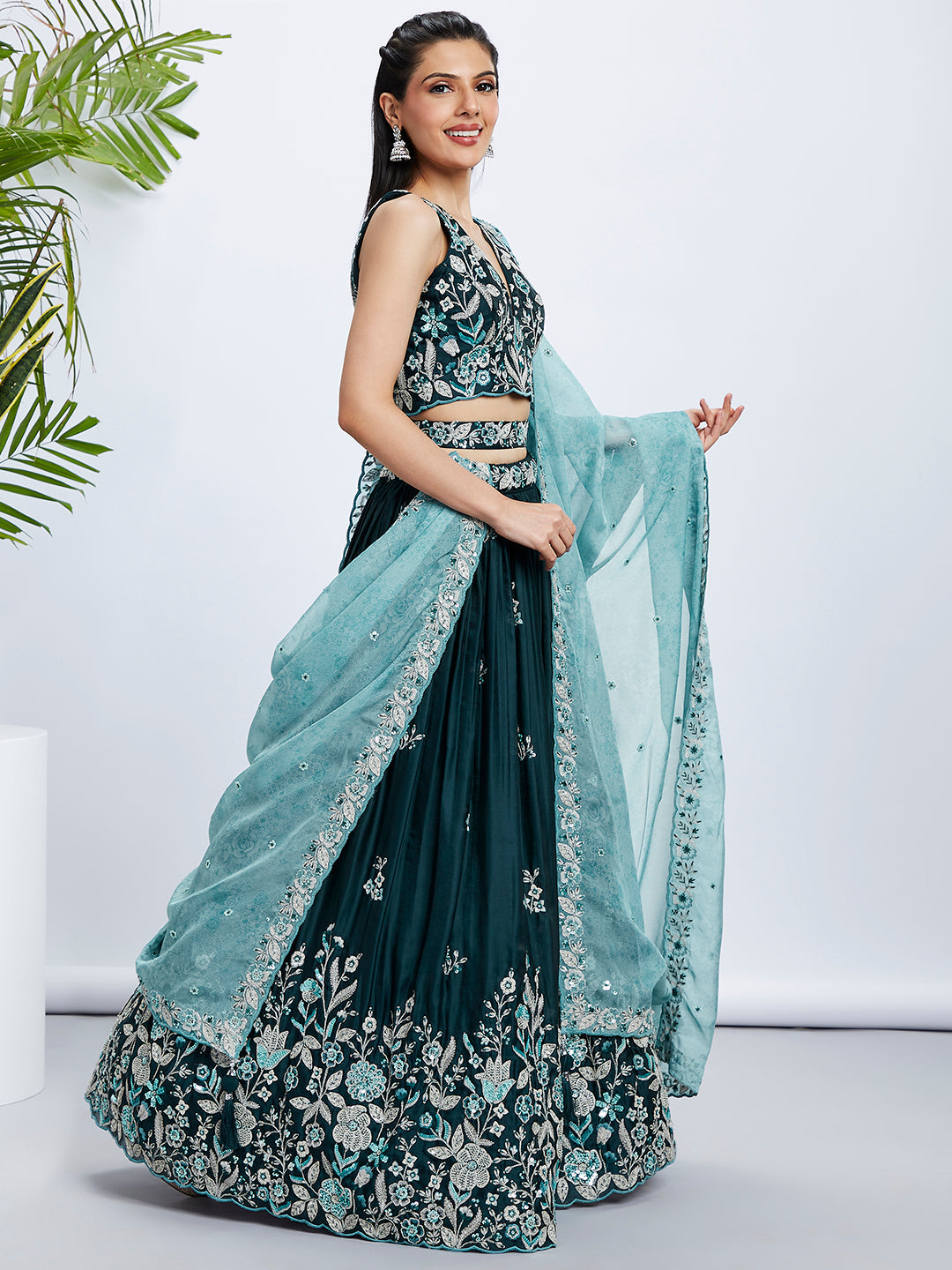 House of Panchhi Pink Net Cutdana, Sequins And Zarkan Embroidery Lehenga Choli & Dupatta - Distacart