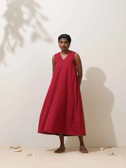 trueBrowns Maroon Cotton Linen Dress - Distacart