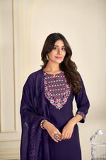 Thumbnail for BulBul Ruhani Purple Embroidered Roman Silk Salwar Suit