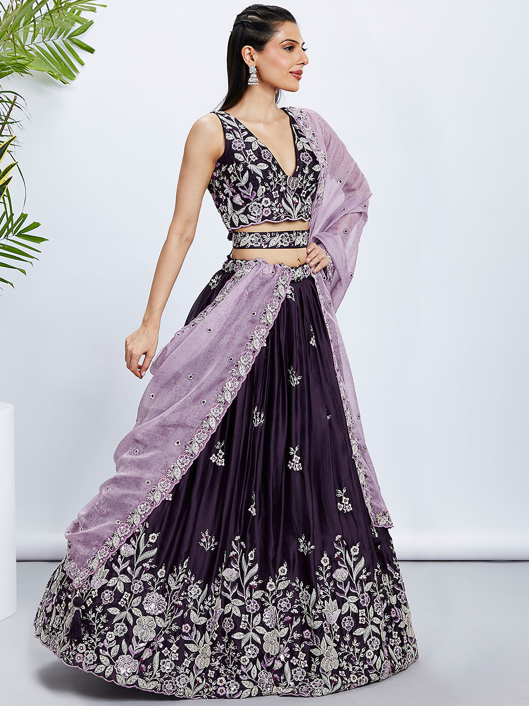 House of Panchhi Cream Net Cutdana, Sequins And Zarkan Embroidery Lehenga Choli & Dupatta - Distacart