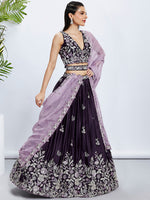 Thumbnail for House of Panchhi Cream Net Cutdana, Sequins And Zarkan Embroidery Lehenga Choli & Dupatta - Distacart