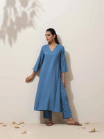 Thumbnail for trueBrowns Blue Viscose Kurta Pant Set