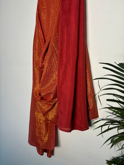 trueBrowns Rust Metallic Saree - Distacart