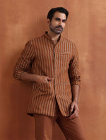 Thumbnail for trueBrowns Men's Brown Cotton Dobby Long Jacket