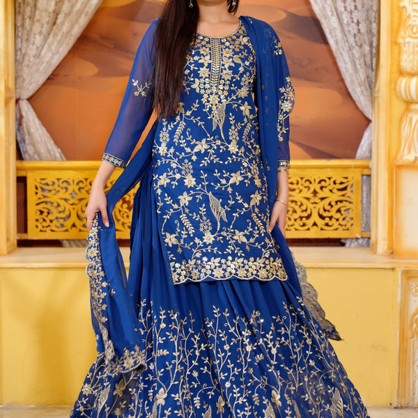 Teeya Creation Blue Color Georgette Heavy Embroidery Work Fully Stitched Lehenga Suit Set - Distacart