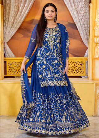Teeya Creation Blue Color Georgette Heavy Embroidery Work Fully Stitched Lehenga Suit Set - Distacart