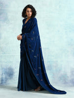 Thumbnail for trueBrowns Blue Embroidered Velvet Ready to Wear Saree - Distacart
