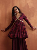 Thumbnail for trueBrowns Purple Floral Print Sharara Set - Distacart