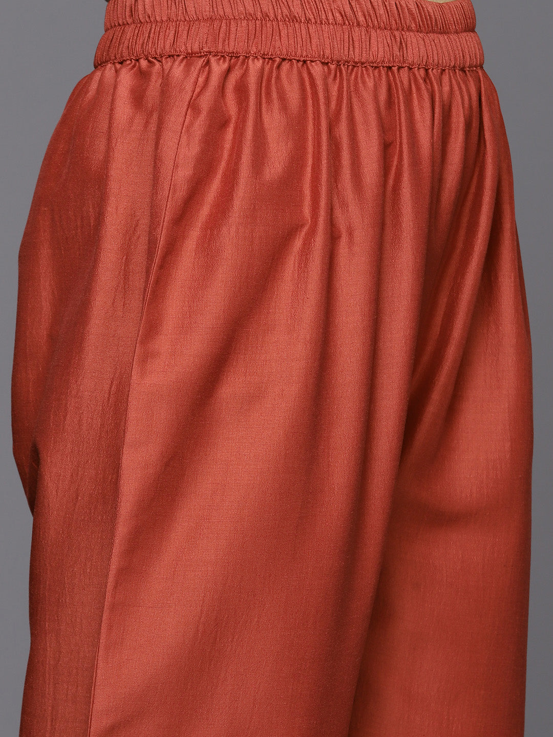 Varanga Women Rust Mirror Work Yoke Embroidered Straight Kurta Paired With Tonal Bottom And Tonal Solid Dupatta With Four Side Fringes - Distacart