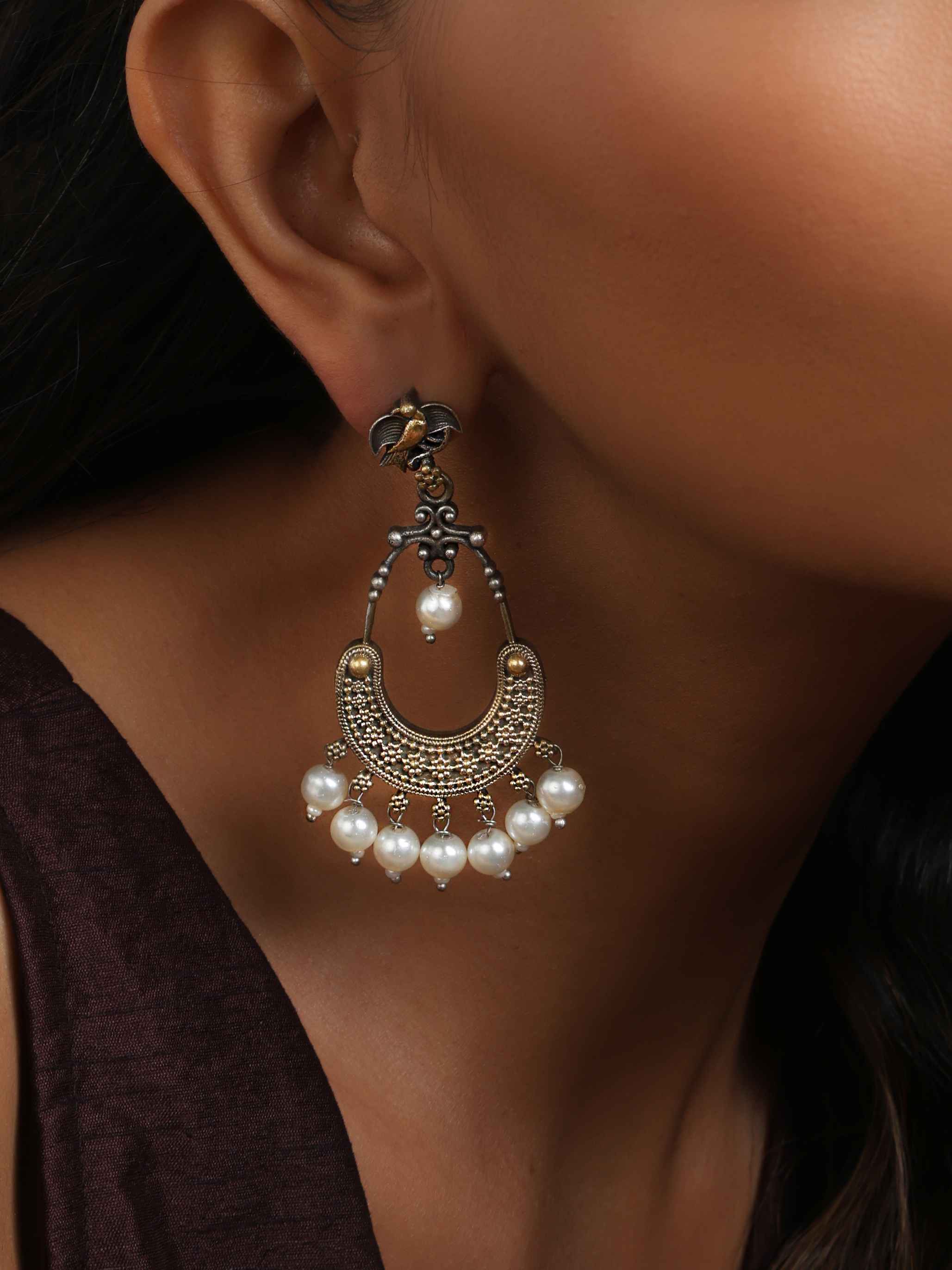 trueBrowns Silver Gold Tone Chandbaali Earrings - Distacart