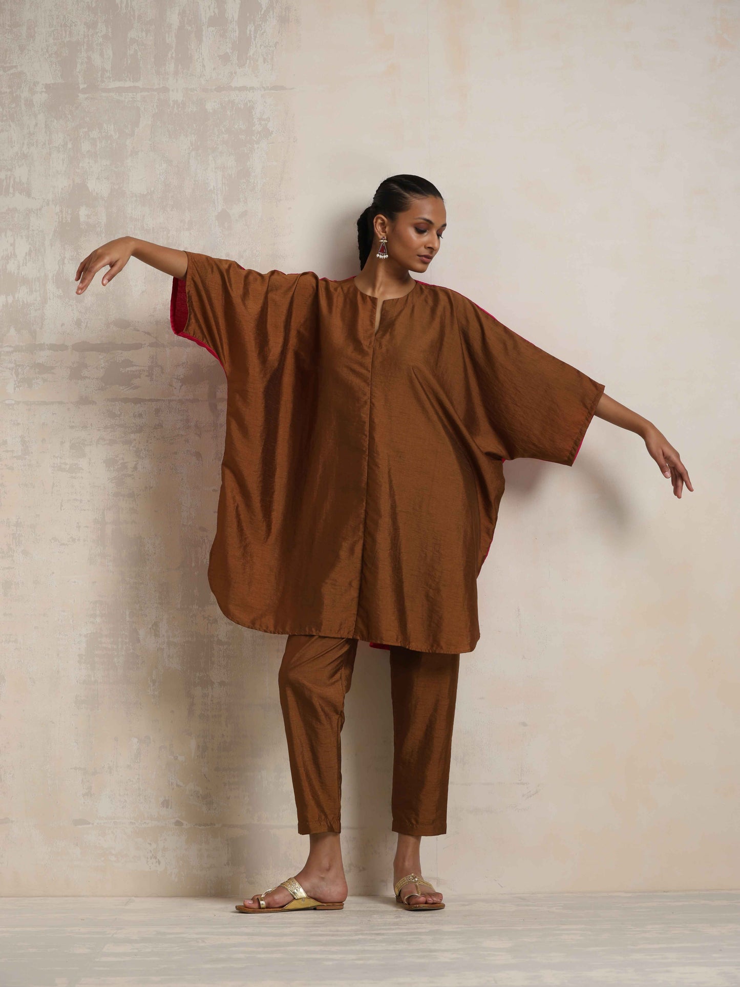 trueBrowns Brown Silk Co-ord Set - Distacart