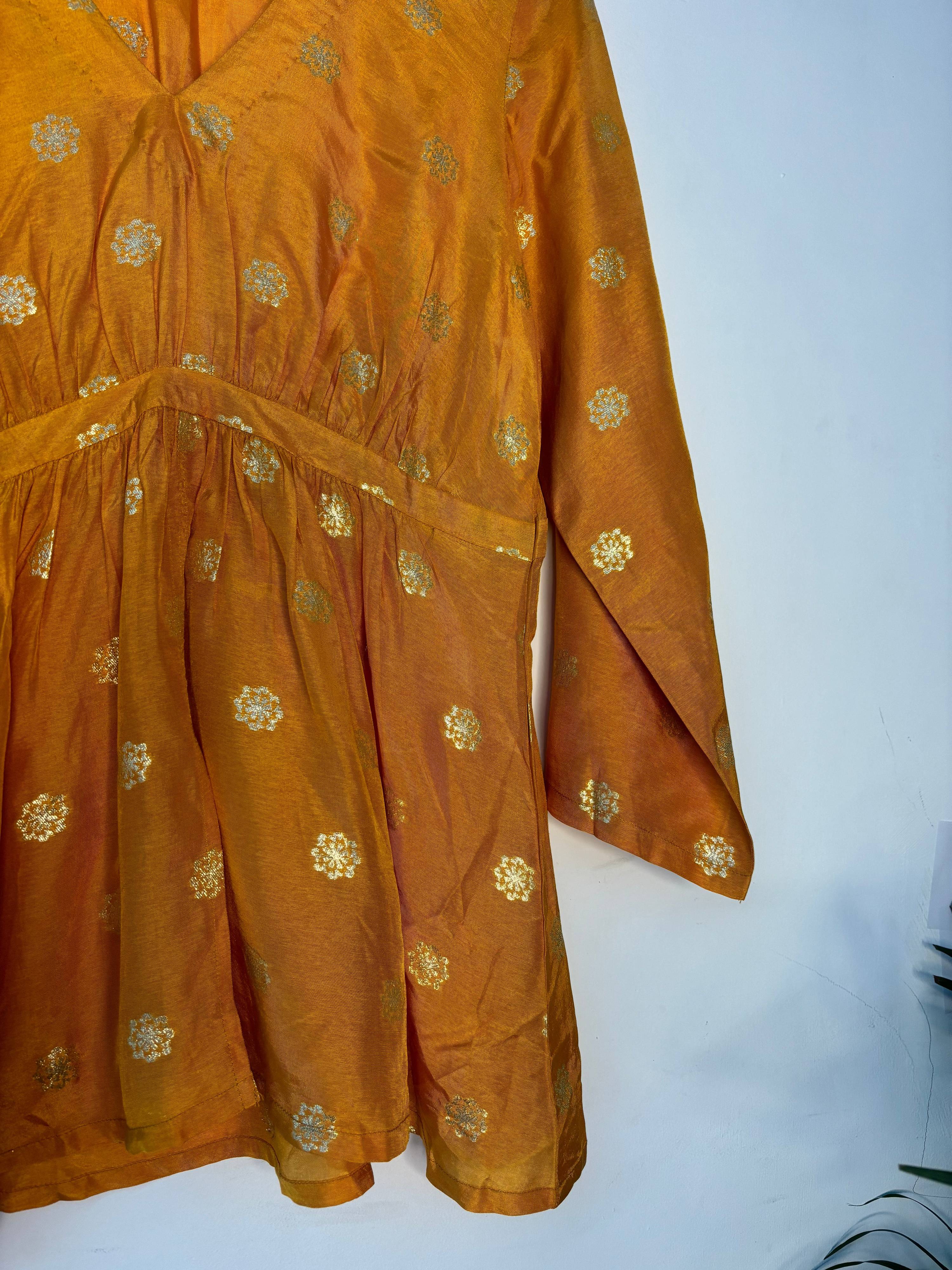 trueBrowns Mustard Zari Embroidered Top
