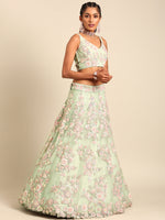 Thumbnail for House of Panchhi Lime Green Net Sequins with heavy Zarkan embroidery Lehenga choli & Dupatta - Distacart