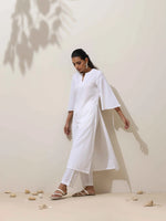 Thumbnail for trueBrowns White Cotton Linen Kurta Pant Set