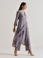 Thumbnail for trueBrowns Plum Grey Foil Angrakha Kurta Set - Distacart