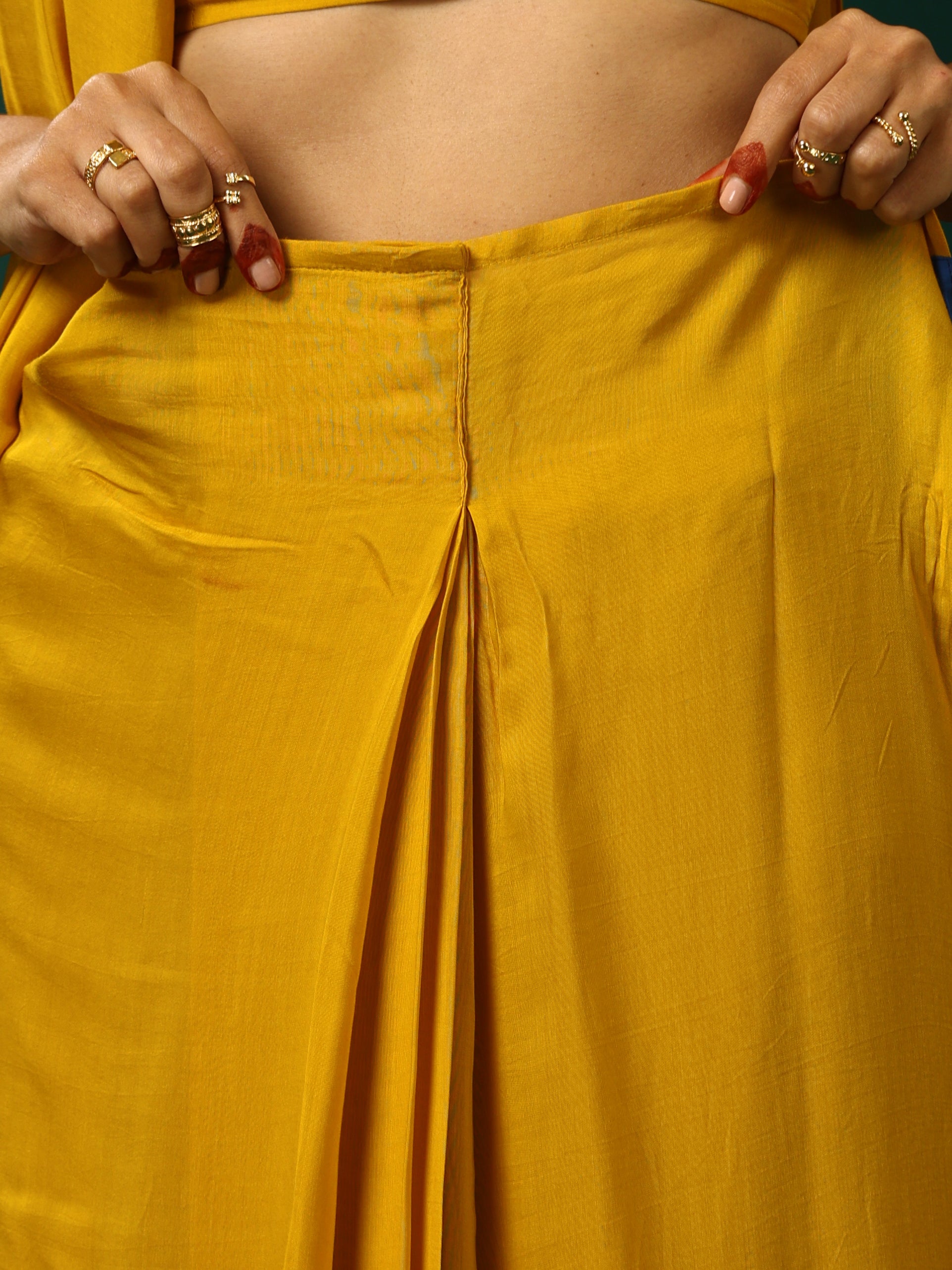 trueBrowns Mustard Muslin Silk Ready to Wear Saree - Distacart