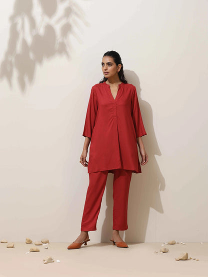 trueBrowns Maroon Viscose Solid Co-ord Set - Distacart
