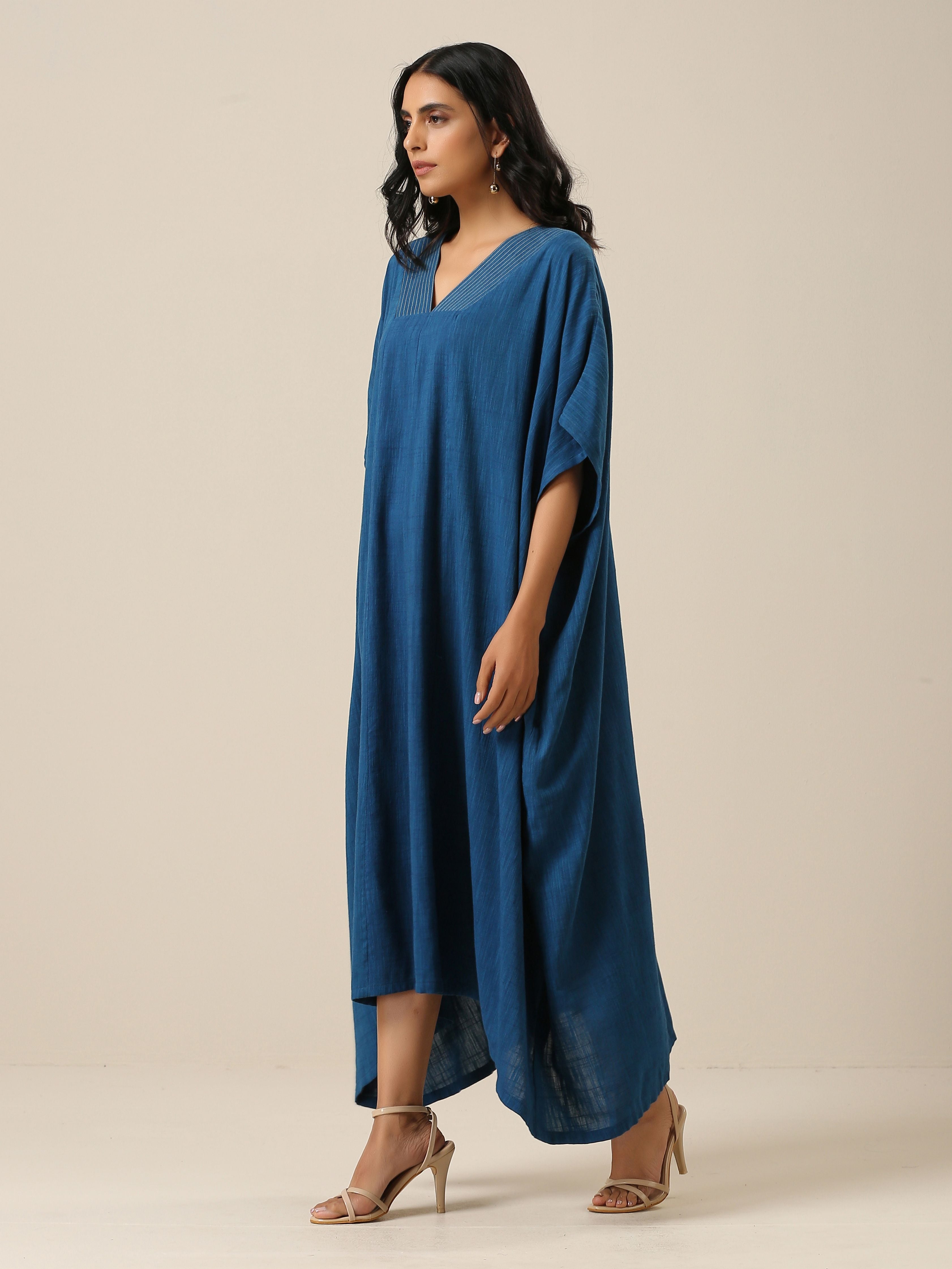 trueBrowns Classic Blue Panel Kaftan dress - Distacart