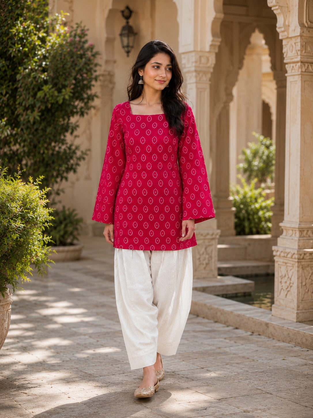 Anaita Red Cotton Readymade Suit with Digital Print - Dista