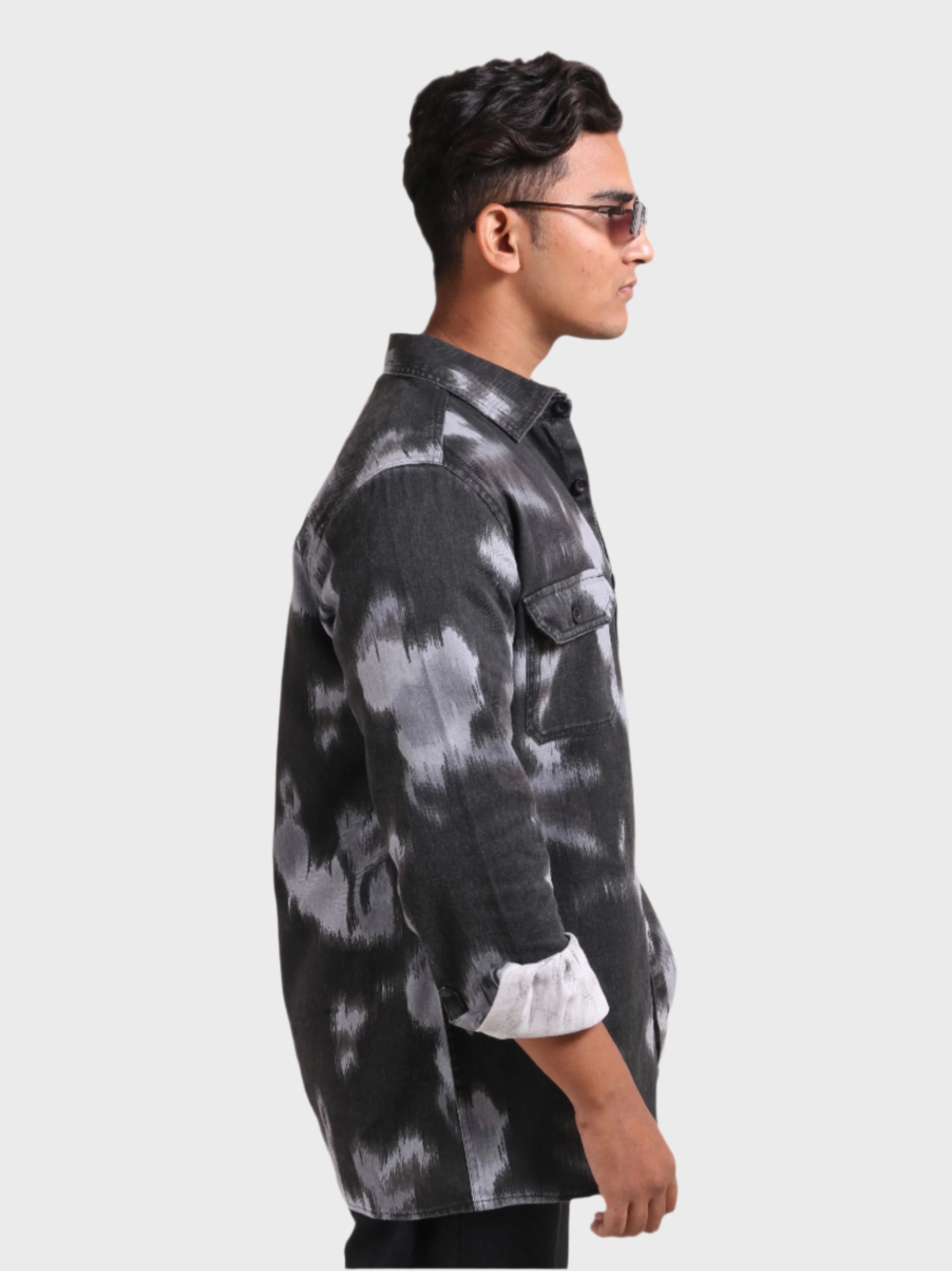 Xkind Light Blue Printed Denim Shacket