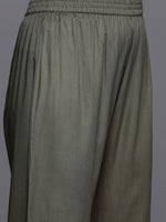 Thumbnail for Varanga Women Olive Embroidered Kurta Paired With Tonal Trouser And Dupatta - Distacart