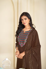 Thumbnail for BulBul Ruhani Brown Embroidered Roman Silk Salwar Suit