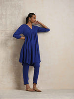 Thumbnail for trueBrowns Blue Crinkle Flared Kurta Co-ord Set