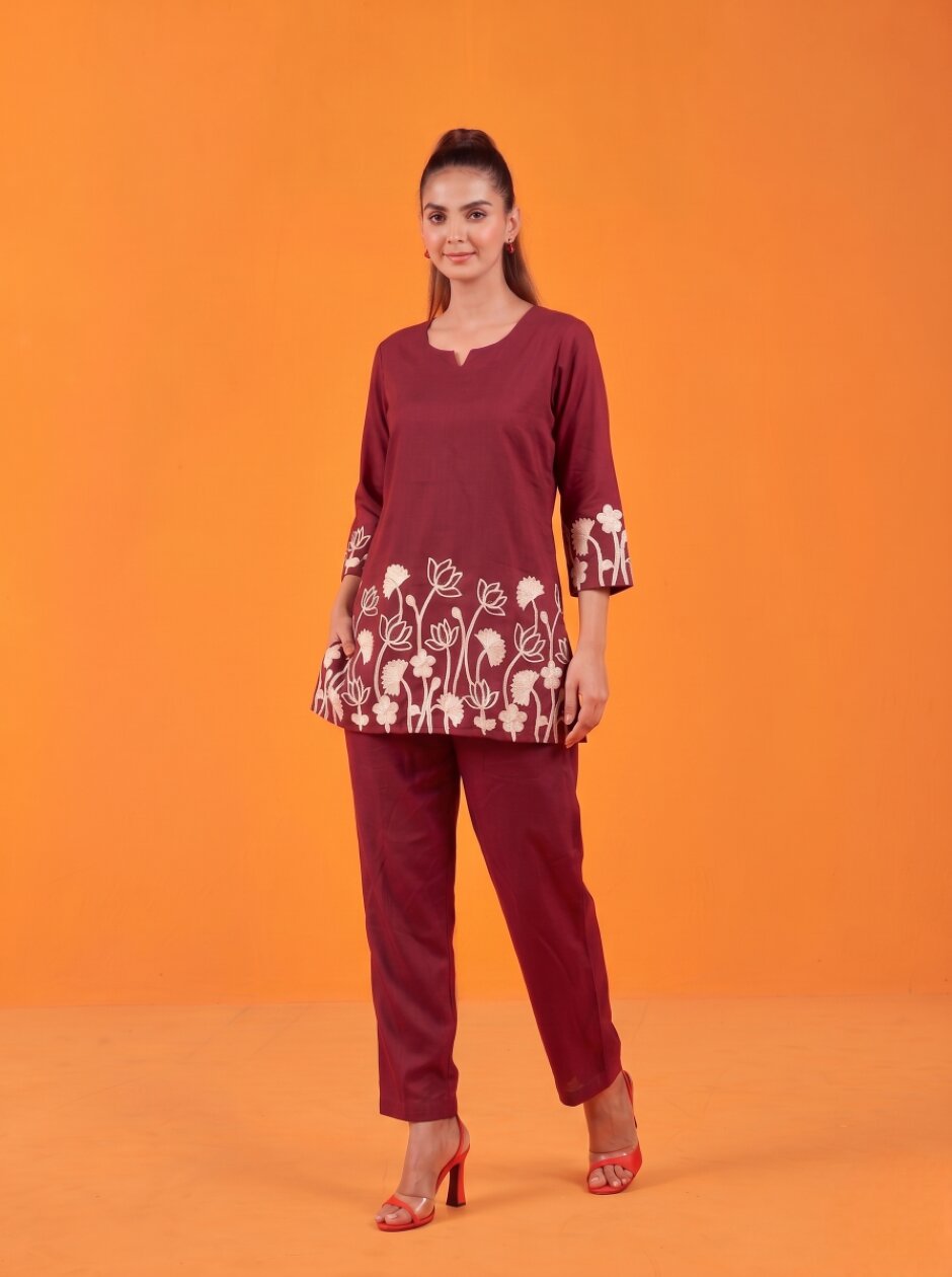 Anaita Maroon Stylish Readymade Co-Ords Set - Dista