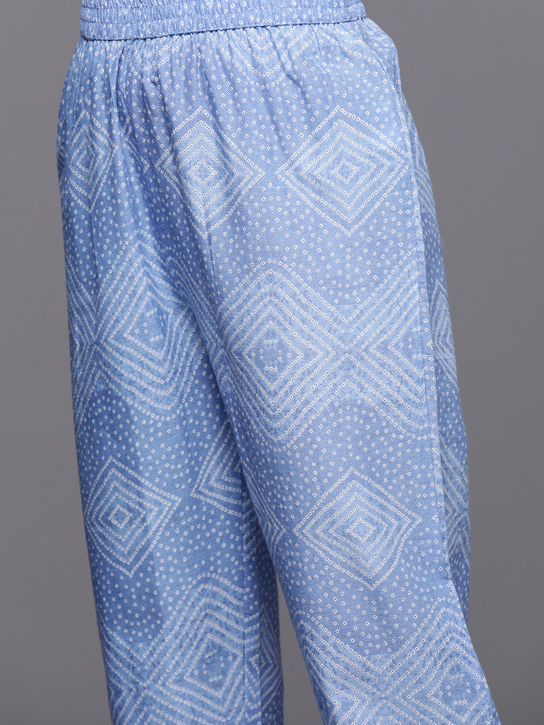Varanga Women Blue Bandhani Printed Kurta Spaghetti Strap With Drawstring Paired With Tonal Printed Bottom - Distacart