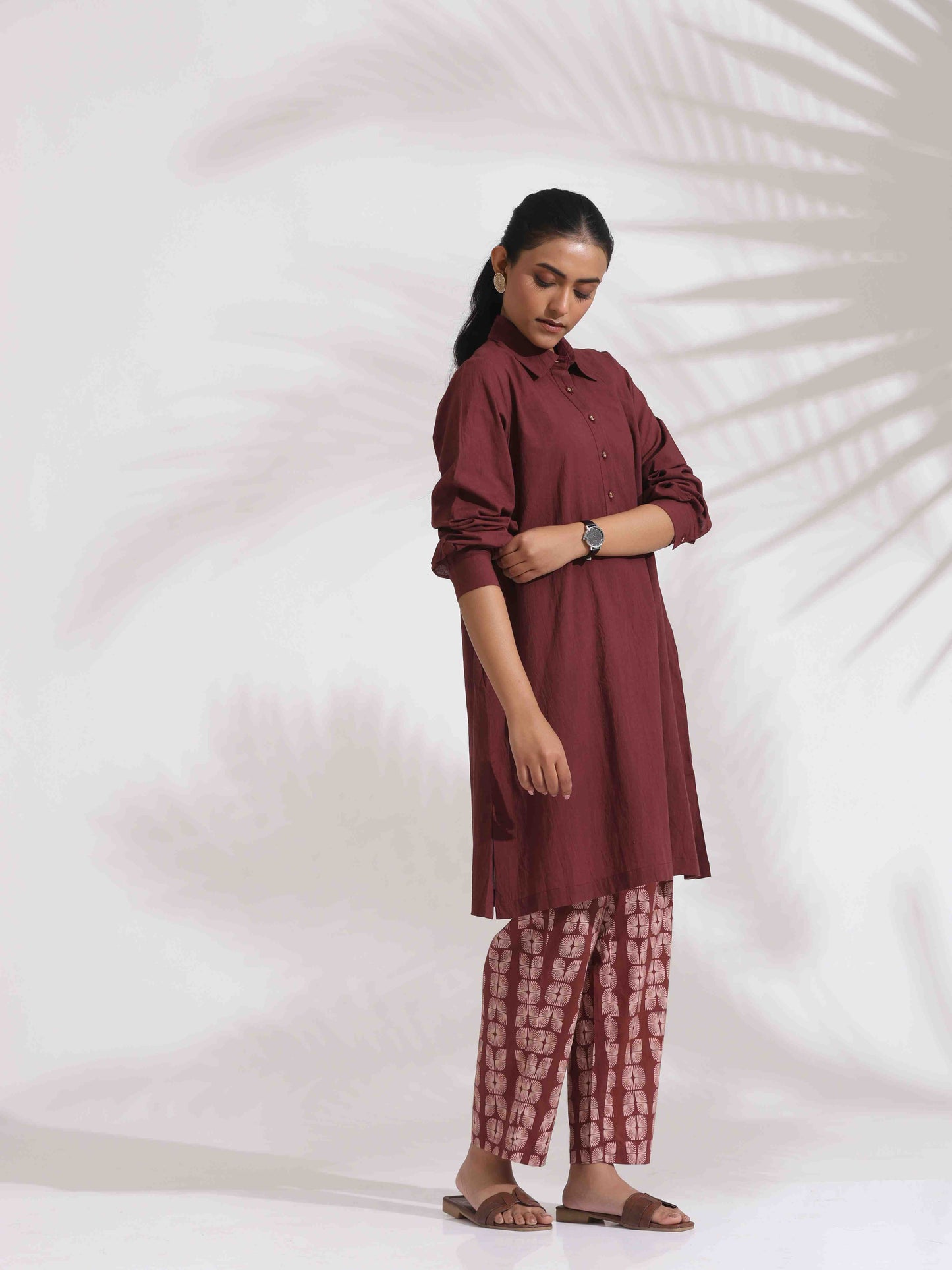 trueBrowns Brown Cotton Solid Kurta Co-ord Set - Distacart