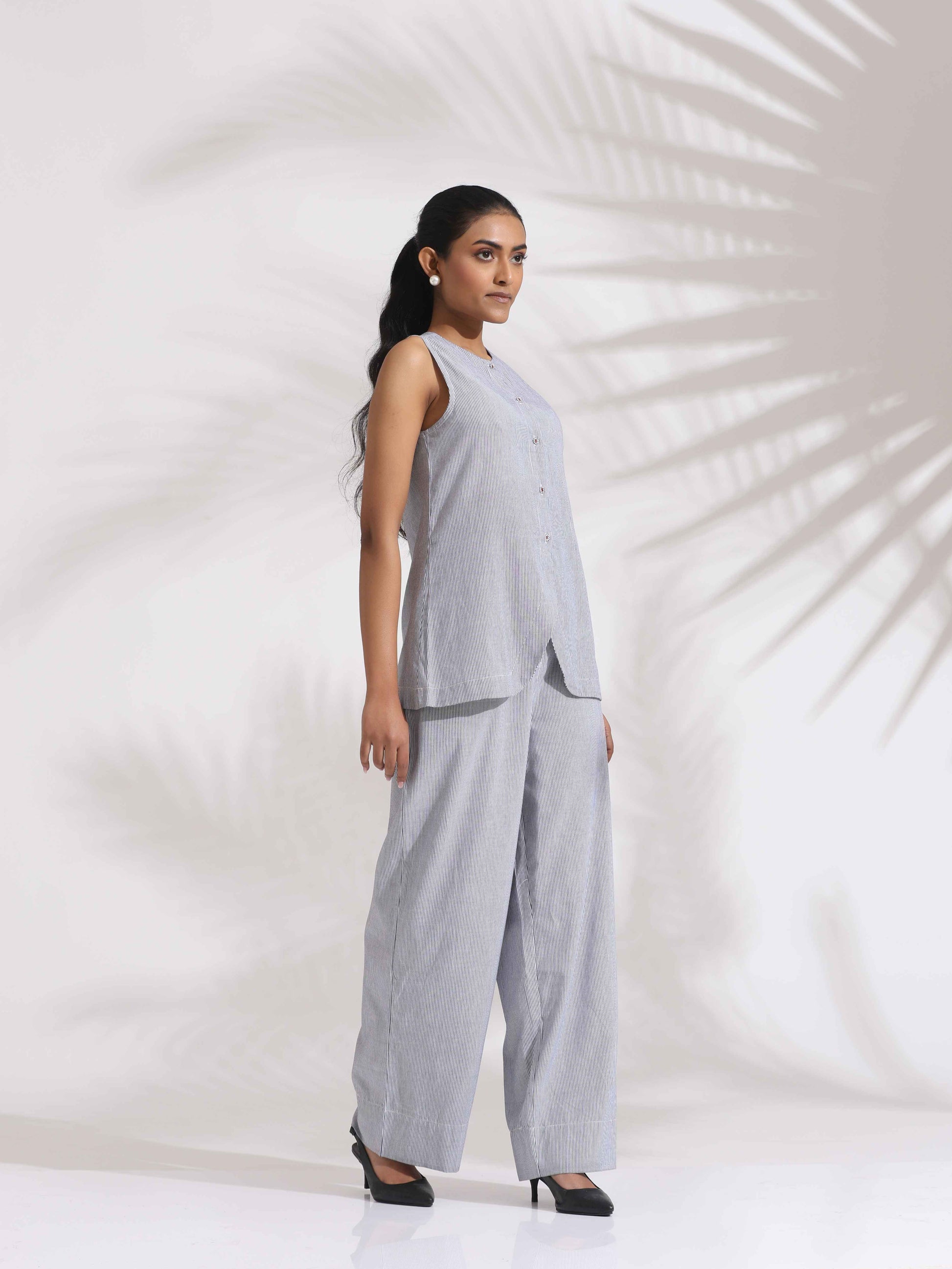 trueBrowns Grey Cotton Stripe Co-ord Set - Distacart