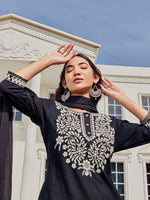 Thumbnail for BulBul Samantha Cotton Black Kurta Set with Dupatta