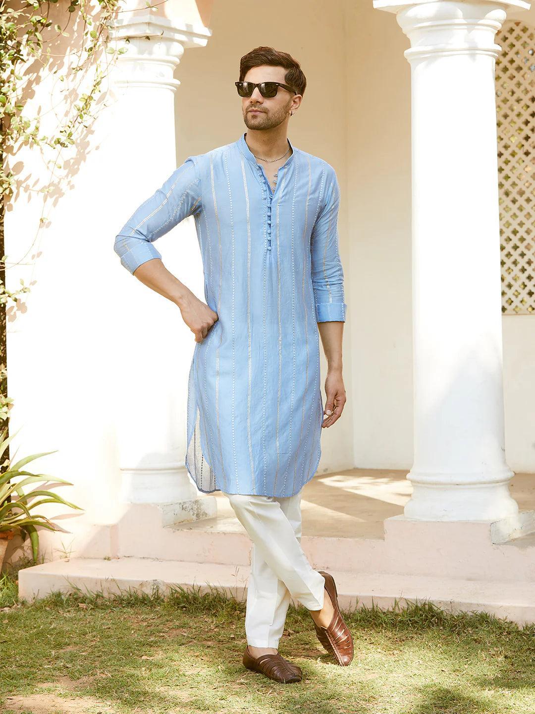 Fabmade Embroidered Regular Sequinned Chanderi Silk Kurta With Pyjamas