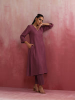Thumbnail for trueBrowns Light Purple Cotton Dobby Flared Kurta Set
