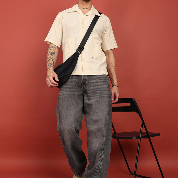 Fabmade Regular Fit Plain Shirt Otago - Beige - Distacart