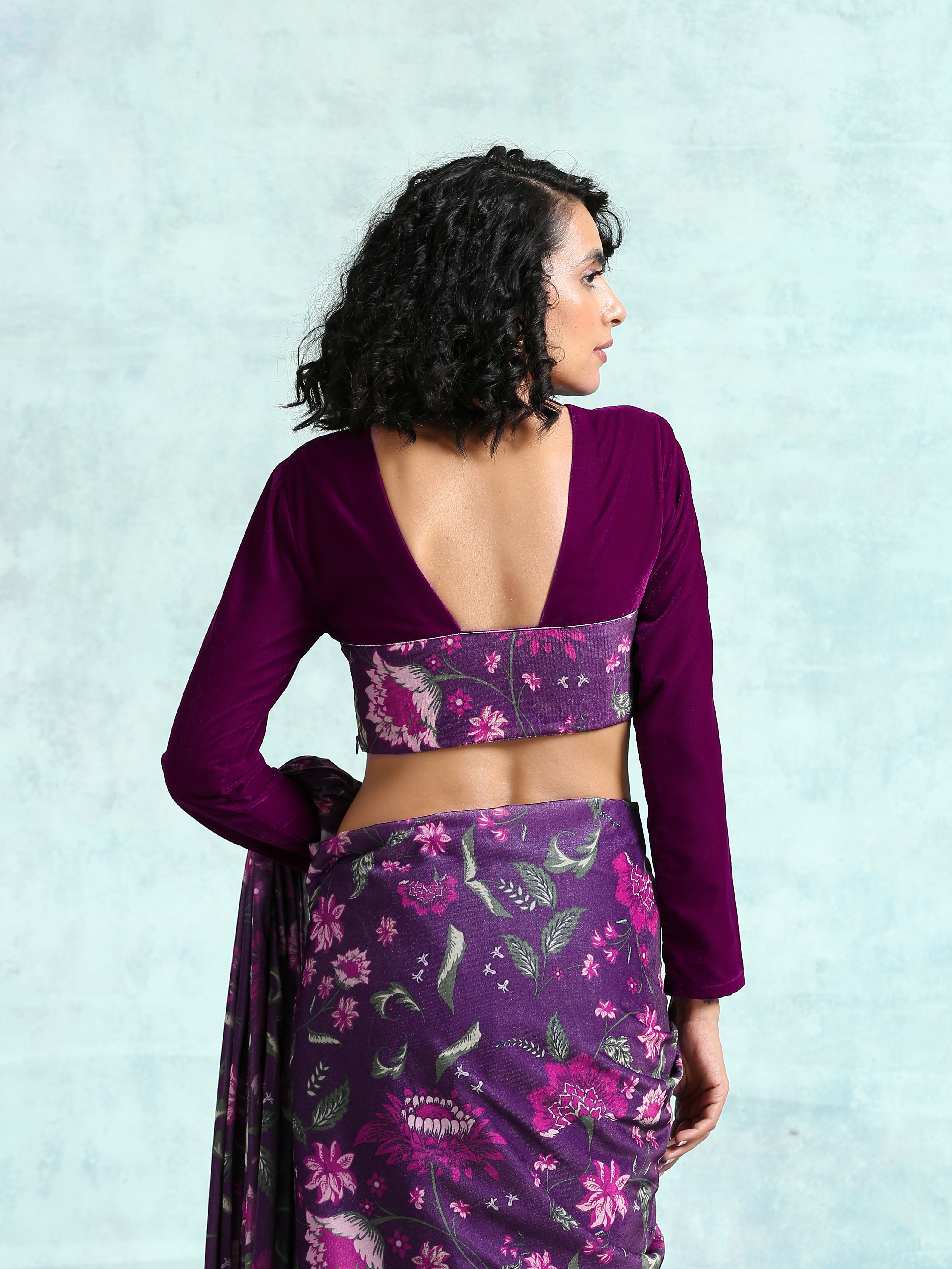 trueBrowns Wine Velvet With Print Detail Blouse - Distacart