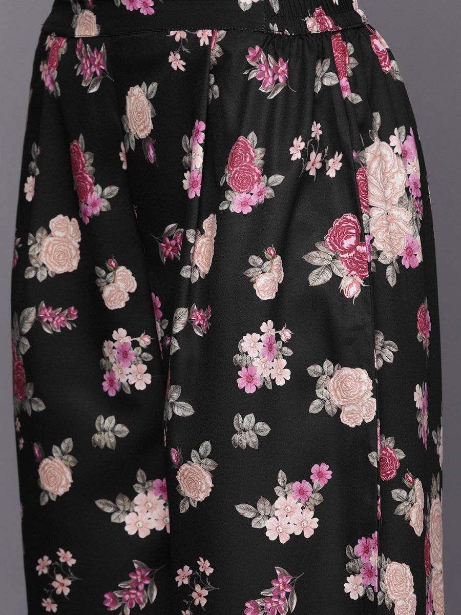 Ahalyaa Women Black Floral Printed Gotta Patti Kurta with Palazzos & With Dupatta - Distacart