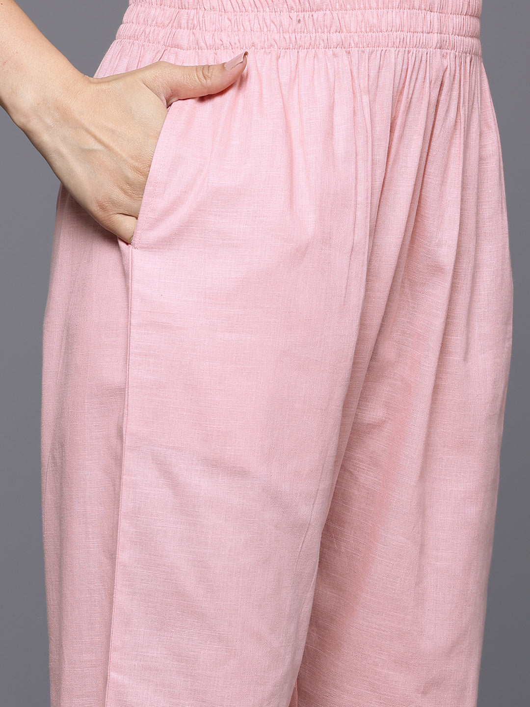 Varanga Women Peach V Neck Chickankari Embroidered Kurta With Tonal Bottom And Chiffon Dupatta