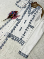 Thumbnail for Anaita Blue&White Georgette Readymade Suit with Thread Embroidery Work - Dista
