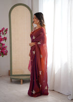 Thumbnail for Evanik Rust Mos Silk With Handwork Butterfly Design Saree With Unstitched Blouse