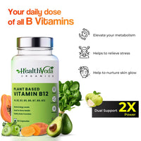 Thumbnail for Health Veda Organics Plant Based Vitamin B-12 Capsules