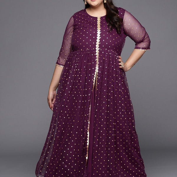Ahalyaa Plus Size Round neck Net Maxi Ethnic Dress - Distacart