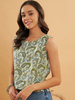 Thumbnail for InWeave Sage Green Paisley Print W/U Top