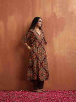 Thumbnail for trueBrowns Brown Floral Print Kaftan Kurta Set - Distacart