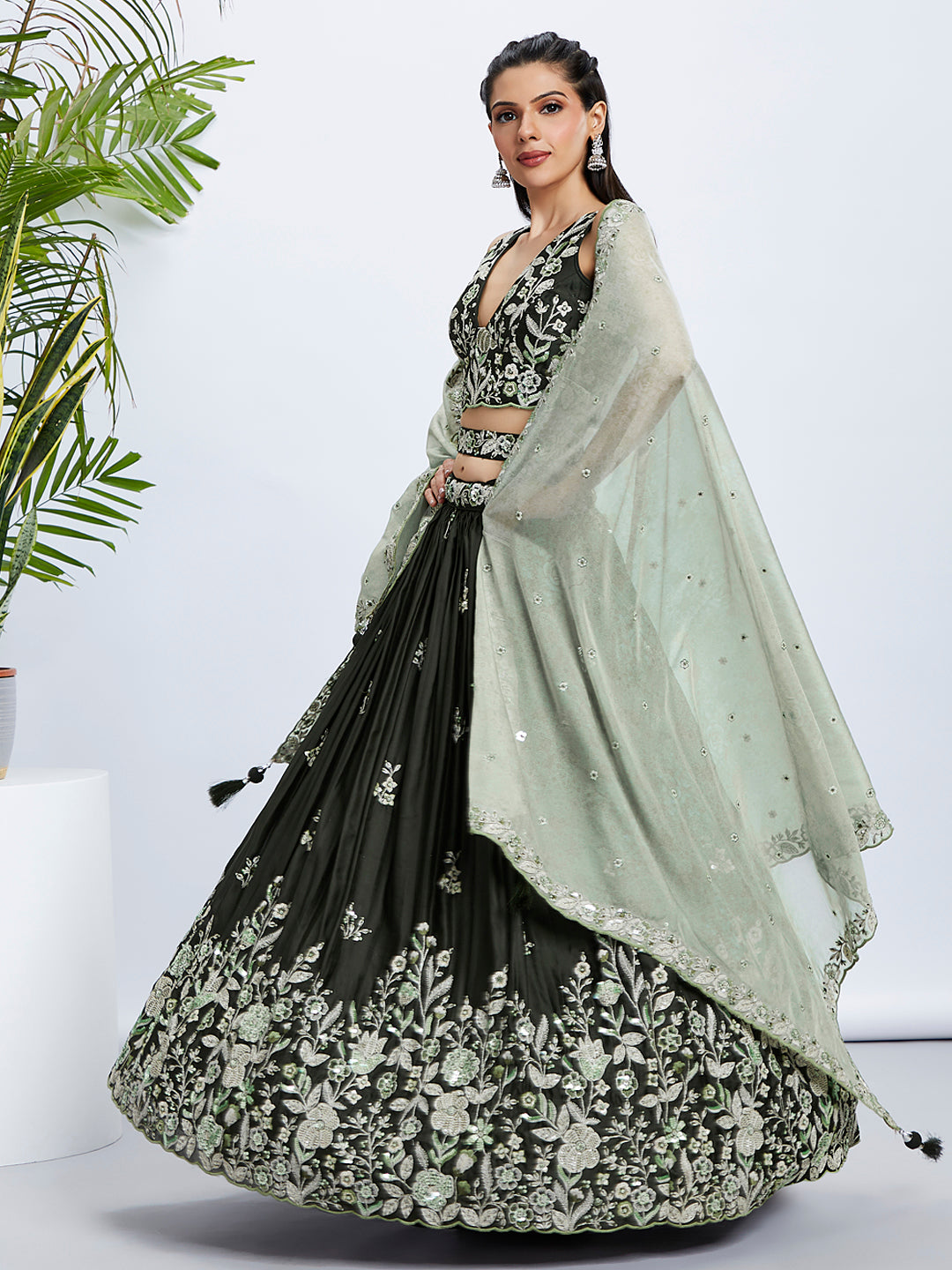 House of Panchhi Turquoise Blue Georgette Sequins And Thread Embroidery Lehenga Choli & Dupatta - Distacart