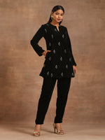 Thumbnail for trueBrowns Black Velvet Embroidered Relaxed Co-ord Set - Distacart