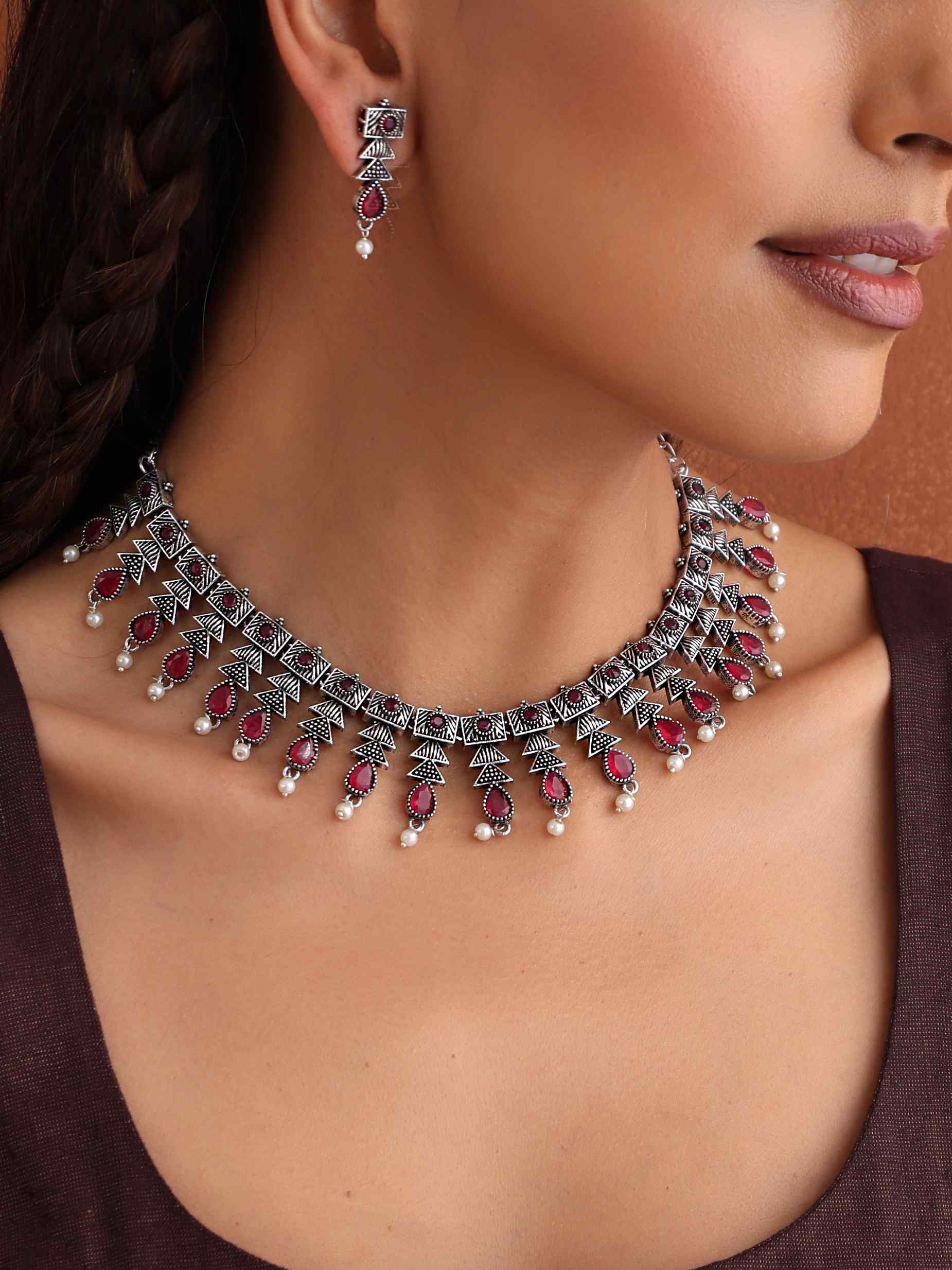 trueBrowns Silver Tone Banjara Necklace Set - Distacart