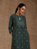 Thumbnail for trueBrowns Dark Green Gold Cotton Yoke Kurta Set - Distacart