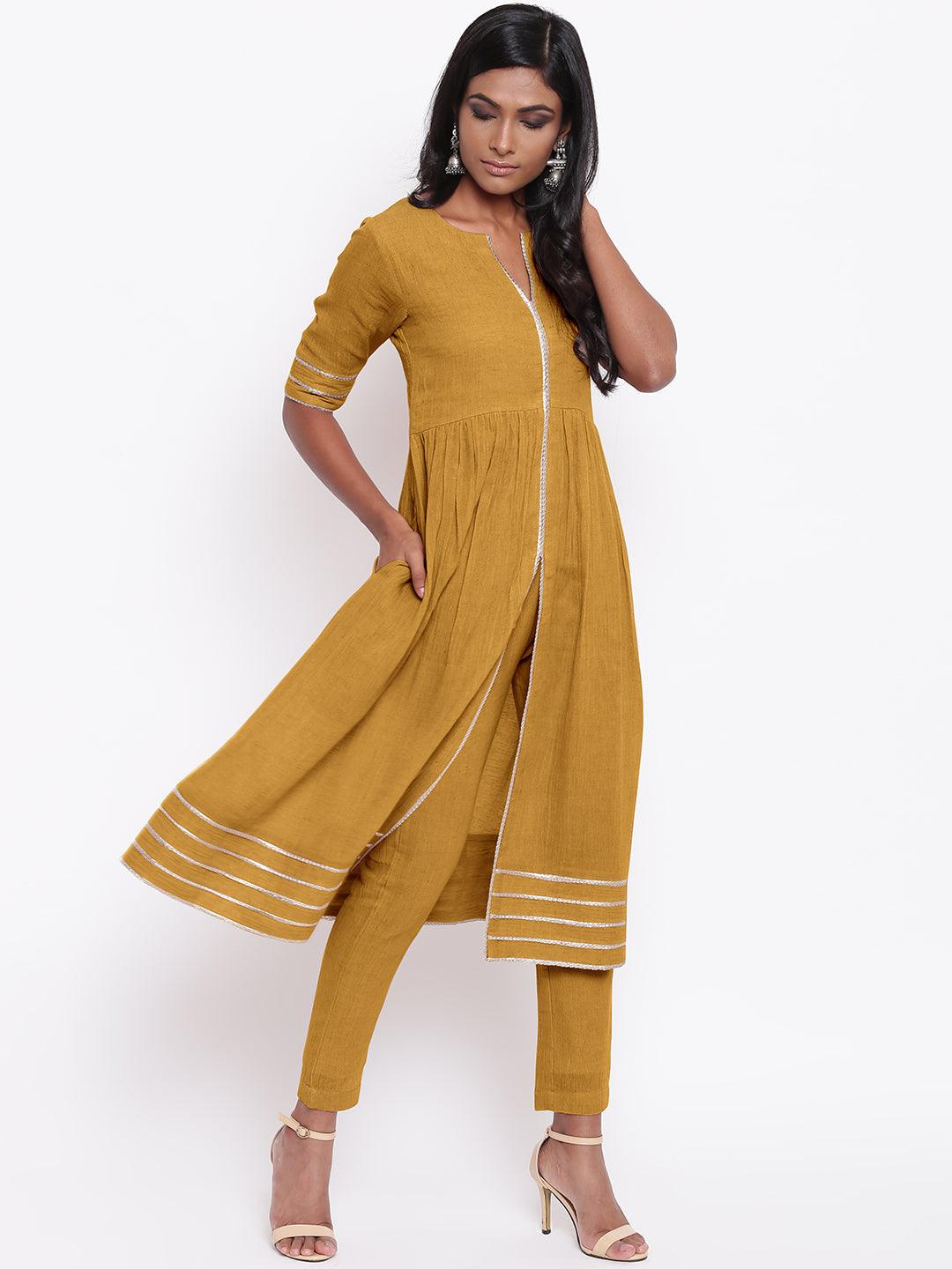 trueBrowns Pure Cotton Gota Slit Kurta Set | Relove