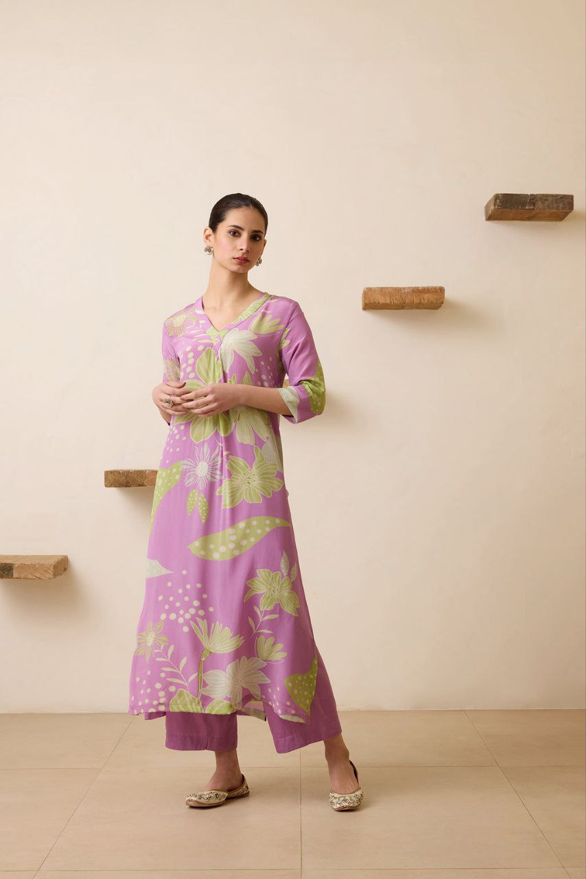 NOZ2TOZ Women's Floral Printed Knee Length V Neck Kurta Set - Distacart